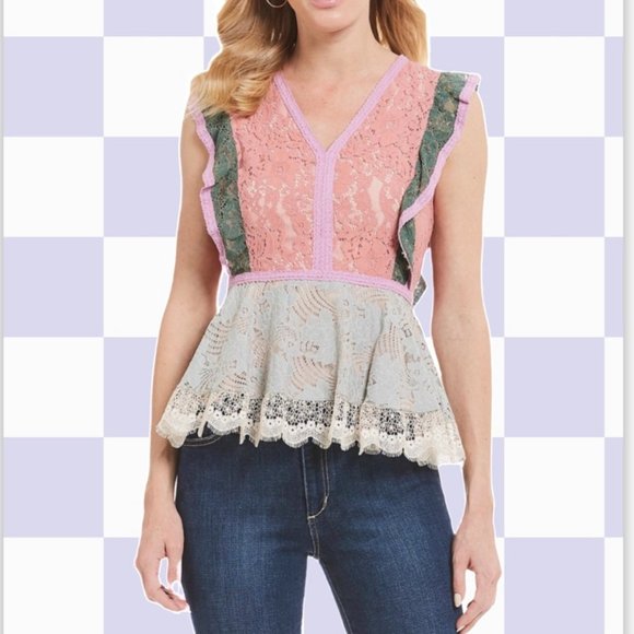 Sugar Lips Color block Lace Peplum Top - Picture 3 of 11